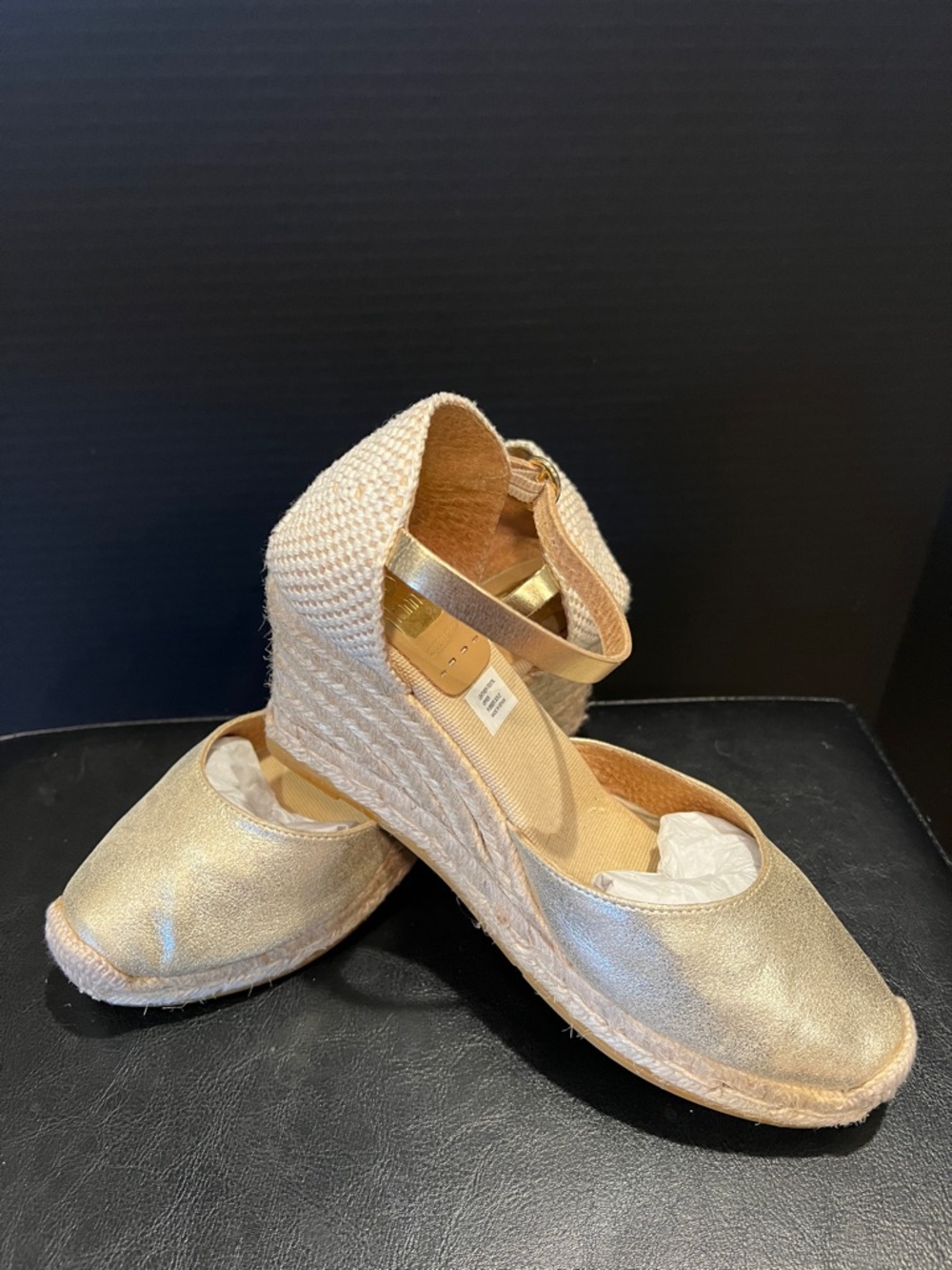 Kanna Gold Espadrille Wedge Ankle-Strap Sandals